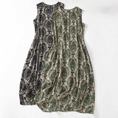 Buddha Stones Commute Summer Printing Simple Design Crew Neck Sleeveless Maxi Dress - image 0