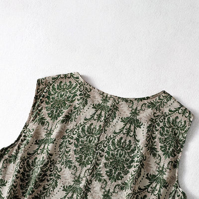 Buddha Stones Commute Summer Printing Simple Design Crew Neck Sleeveless Maxi Dress - image 5