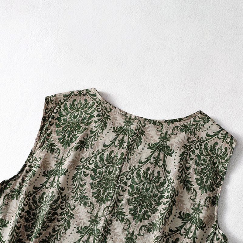 Buddha Stones Commute Summer Printing Simple Design Crew Neck Sleeveless Maxi Dress - image 5