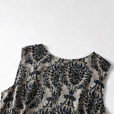 Buddha Stones Commute Summer Printing Simple Design Crew Neck Sleeveless Maxi Dress - image 14
