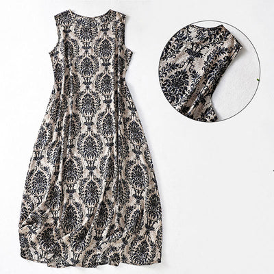 Buddha Stones Commute Summer Printing Simple Design Crew Neck Sleeveless Maxi Dress - image 12