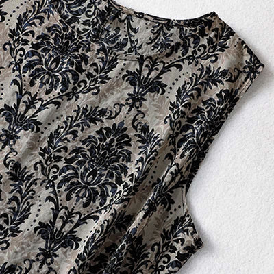 Buddha Stones Commute Summer Printing Simple Design Crew Neck Sleeveless Maxi Dress - image 15