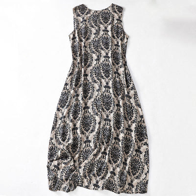 Buddha Stones Commute Summer Printing Simple Design Crew Neck Sleeveless Maxi Dress - image 11