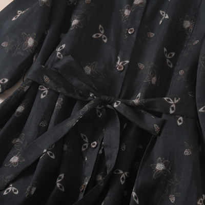 Buddha Stones Summer Printing Floral Button Lace-Up Design Half Sleeve Midi Dress With Pockets - image 14