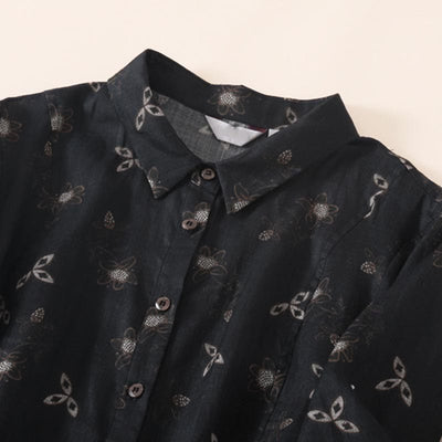 Buddha Stones Summer Printing Floral Button Lace-Up Design Half Sleeve Midi Dress With Pockets - image 13