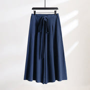 Foviel Plain Lace-up Drawstring Design Men's Ankle-Length Cotton Linen Wide Leg Pants With Pockets