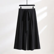 Foviel Plain Lace-up Drawstring Design Men's Ankle-Length Cotton Linen Wide Leg Pants With Pockets