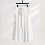 Foviel Plain Lace-up Drawstring Design Men's Ankle-Length Cotton Linen Wide Leg Pants With Pockets