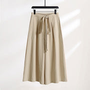 Foviel Plain Lace-up Drawstring Design Men's Ankle-Length Cotton Linen Wide Leg Pants With Pockets
