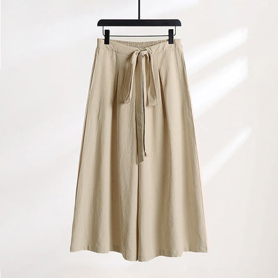 Buddha Stones Plain Lace-up Drawstring Design Men's Ankle-Length Cotton Linen Wide Leg Pants With Pockets - Bisque - US/UK/AU54，EU64 (9XL) - image 0
