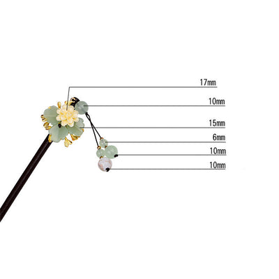 Buddha Stones Green Yellow White Flower Liuli Glass Wood Hairpin - image 5