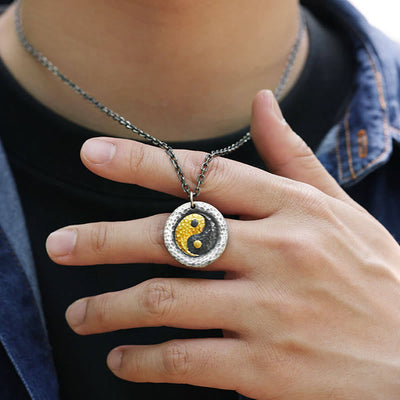 Buddha Stones 999 Sterling Silver 999 Gold Yin Yang Balance Titanium Steel Chain Necklace Pendant - image 8