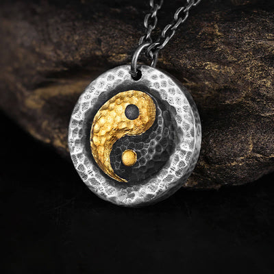 Buddha Stones 999 Sterling Silver 999 Gold Yin Yang Balance Titanium Steel Chain Necklace Pendant - Yin Yang - image 0