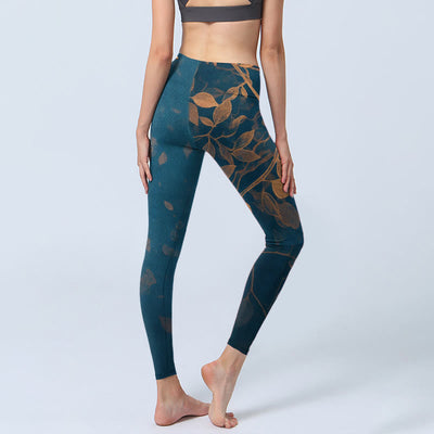 Buddha Stones Elegant Leaf Pattern Print Gym Leggings Women's Yoga Pants - image 4