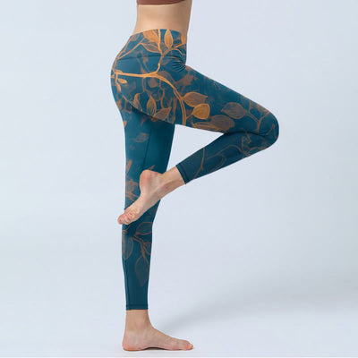 Buddha Stones Elegant Leaf Pattern Print Gym Leggings Women's Yoga Pants - image 3