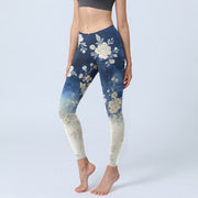 Foviel Elegant Refined Flower Pattern Print Gym Leggings Women's Yoga Pants