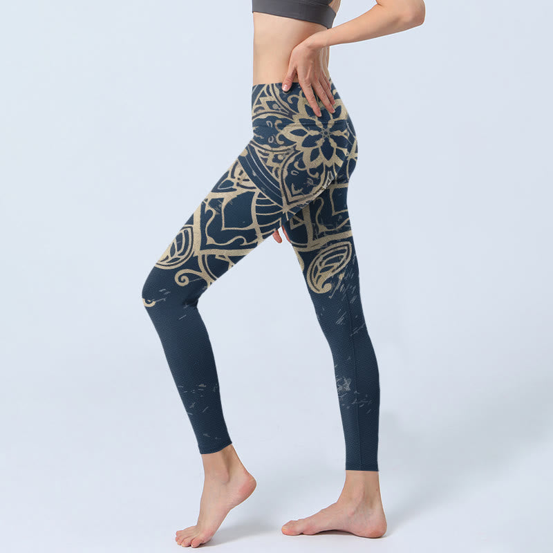 Buddha Stones Retro Mandala Pattern Print Gym Leggings Women's Yoga Pants - image 2