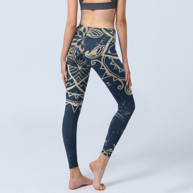 Buddha Stones Retro Mandala Pattern Print Gym Leggings Women's Yoga Pants - image 4