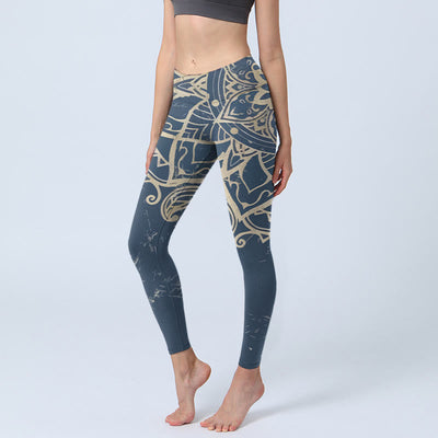 Buddha Stones Retro Mandala Pattern Print Gym Leggings Women's Yoga Pants - SteelBlue - US18，UK/AU22，EU50 (4XL) - image 0