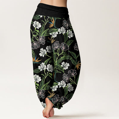 Buddha Stones Cotton Contrasting Colors Flower Leaf Pattern Women's Elastic Waist Harem Pants - image 6