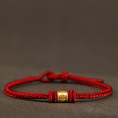 Buddha Stones Tibet Handmade 999 Gold Om Mani Padme Hum Luck Protection Bracelet - Red - 18cm - image 0