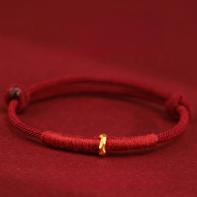 Buddha Stones 999 Gold Ring Design Handmade Luck Braided Red Rope Bracelet Anklet - One Bead Anklet - Anklet(Anklet Circumference 19-23cm) - image 10