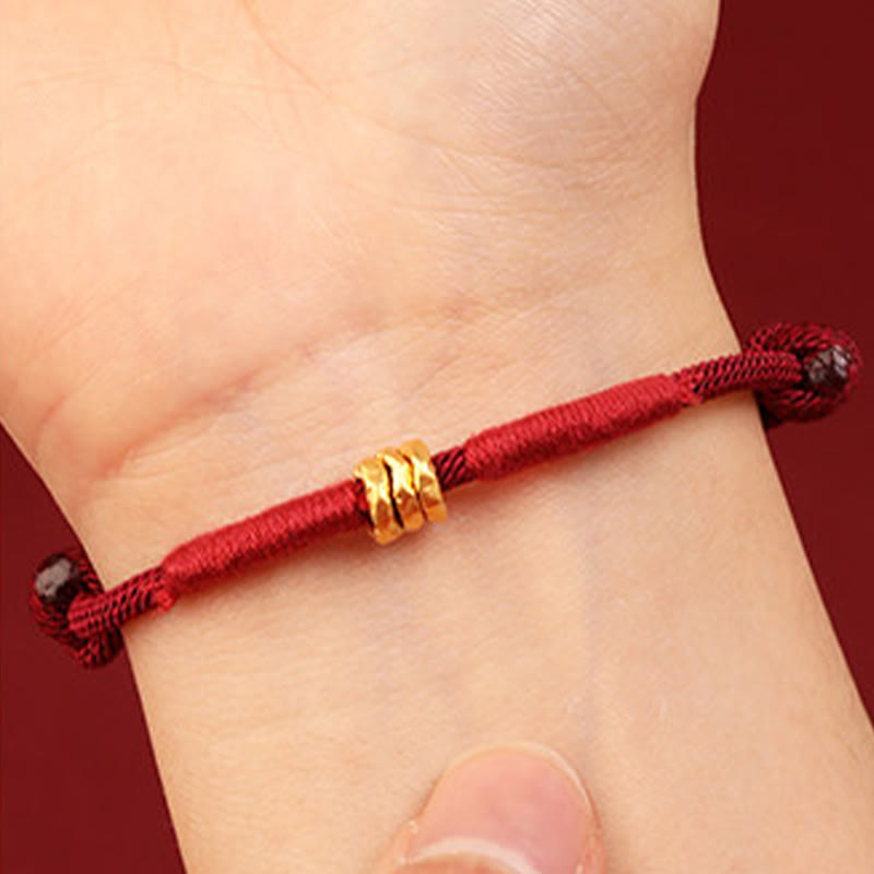Buddha Stones 999 Gold Ring Design Handmade Luck Braided Red Rope Bracelet Anklet - image 4