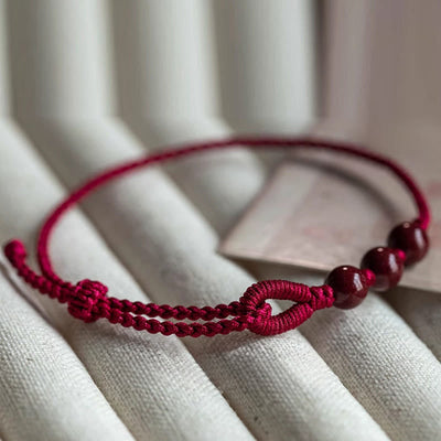 Buddha Stones Handmade Cinnabar Beads Calm Blessing Braided Rope Bracelet - image 3