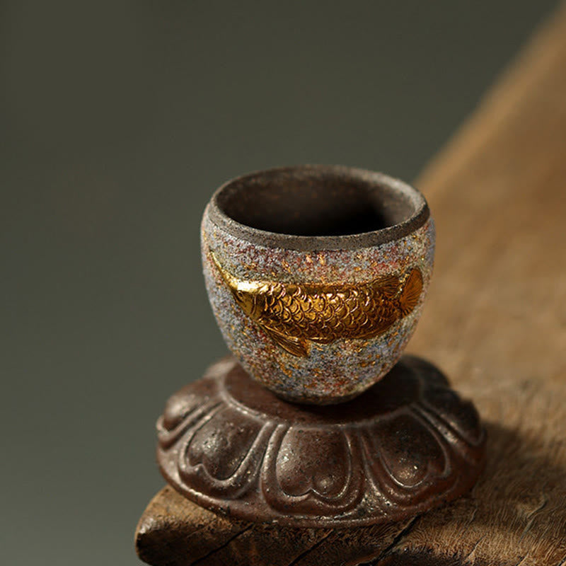 Buddha Stones Golden Arowana Koi Fish Ceramic Teacup Kung Fu Tea Cup - image 7