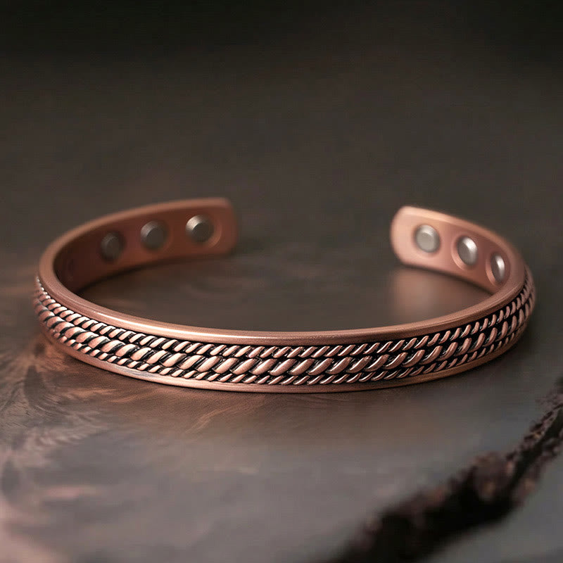 Buddha Stones Simple Twisted Design Copper Balance Luck Open Cuff Bracelet Bangle - Copper(Wrist Circumference: 15-18cm) - image 0
