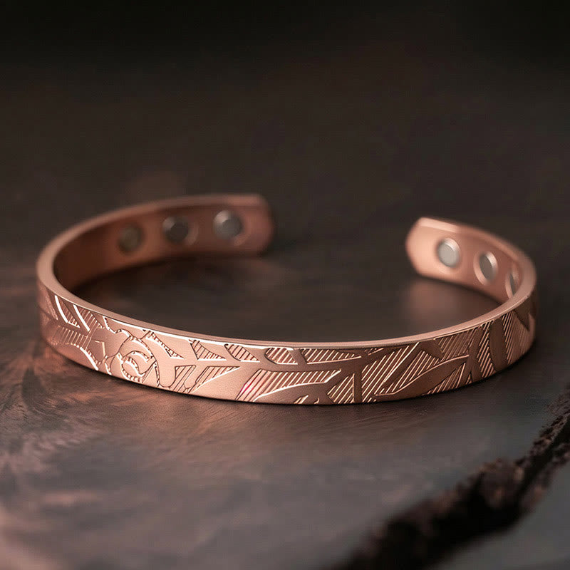 Buddha Stones Rose Flower Pattern Copper Balance Luck Open Cuff Bracelet Bangle - 10mm Copper Bracelet(Wrist Circumference: 15-18cm) - image 0