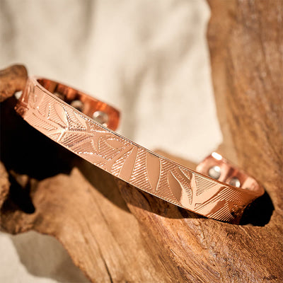 Buddha Stones Rose Flower Pattern Copper Balance Luck Open Cuff Bracelet Bangle - image 2
