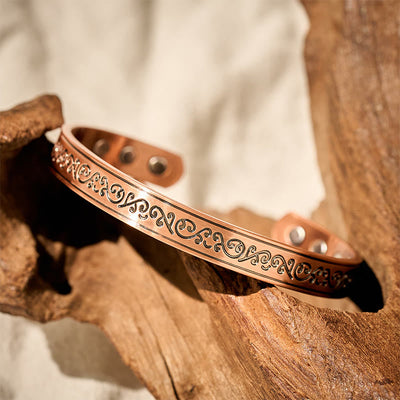 Buddha Stones Engraved Patterned Copper Balance Open Cuff Bracelet Bangle - image 1