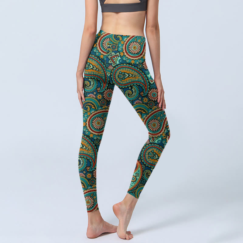 Buddha Stones Retro Paisley Pattern Print Gym Leggings Women's Yoga Pants - image 4