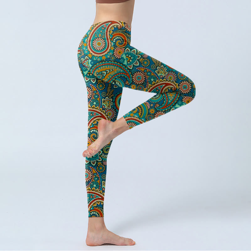 Buddha Stones Retro Paisley Pattern Print Gym Leggings Women's Yoga Pants - image 3