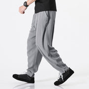 Foviel Drawstring Elastic Waist Ankle-Length Men's Polyester Pants With Pockets