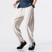 Foviel Drawstring Elastic Waist Ankle-Length Men's Polyester Pants With Pockets