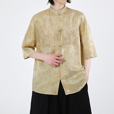 Buddha Stones Summer Frog-Button Half Sleeve Vine Leaf Flower Pattern Men's Shirt  - image 11