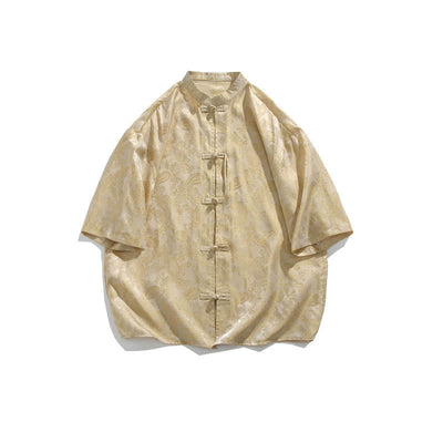 Buddha Stones Summer Frog-Button Half Sleeve Vine Leaf Flower Pattern Men's Shirt  - image 14