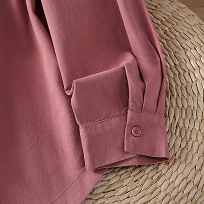 Buddha Stones Spring Plain Lapel Long Sleeve Women's Cotton Shirt With Pockets - image 5