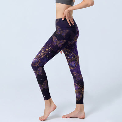 Buddha Stones Romantic Style Butterfly Pattern Print Gym Leggings Women's Yoga Pants - image 2
