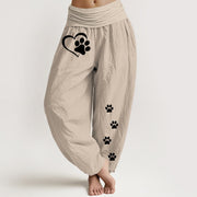 Foviel reine Baumwolle konzis Cat Paw Prints herzförmiges Muster Damen elastische Taille Harem Hose