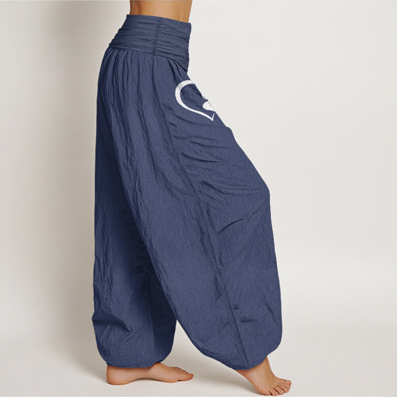 Buddha Stones Pure Cotton Concise Cat Paw Prints Heart-Shaped Pattern Women's Elastic Waist Harem Pants - image 10