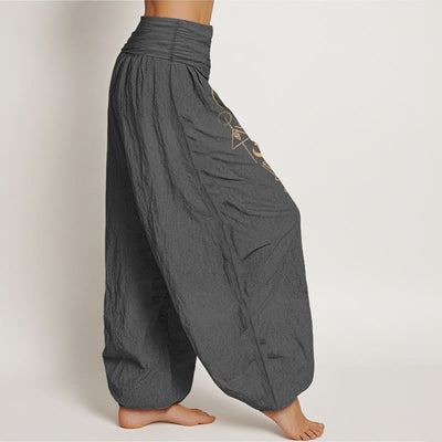 Buddha Stones Pure Cotton Concise Sun Moon Geometric Pattern Women's Elastic Waist Harem Pants - image 10