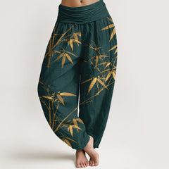 Buddha Stones Pure Cotton Classical Bamboo Pattern Women's Elastic Waist Harem Pants - Teal - US16，UK/AU20，EU48 (3XL) - image 0