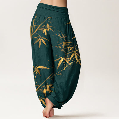 Buddha Stones Pure Cotton Classical Bamboo Pattern Women's Elastic Waist Harem Pants - image 1