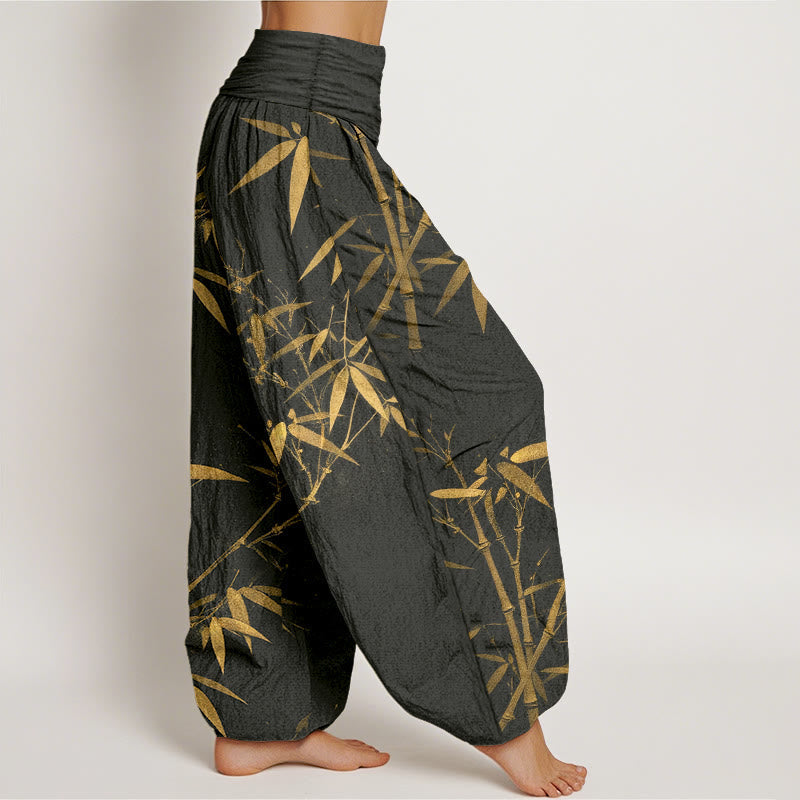 Buddha Stones Pure Cotton Classical Bamboo Pattern Women's Elastic Waist Harem Pants - image 10