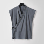 Foviel Summer Solid Color V-Neck Sleeveless Men's Cotton Linen Vest