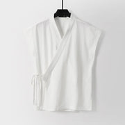 Foviel Summer Solid Color V-Neck Sleeveless Men's Cotton Linen Vest