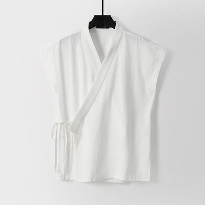 Buddha Stones Summer Solid Color V-Neck Sleeveless Men's Cotton Linen Vest - White - US/UK/AU56，EU66 (9XL) - image 2